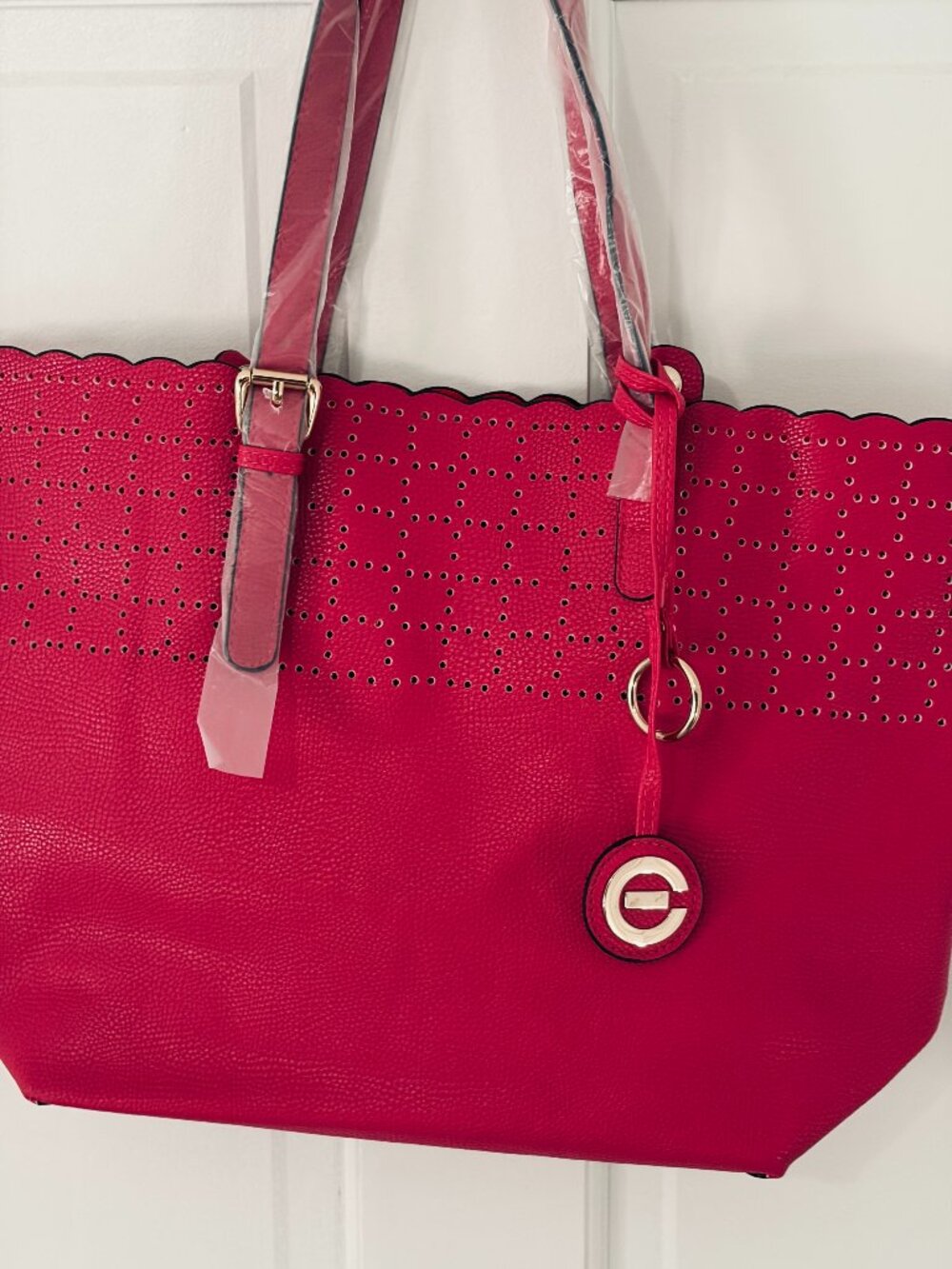 Elizabeth Grant Fuchsia Laser Cut & Scalloped Tote Bag- New